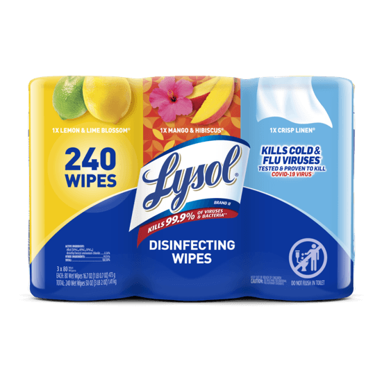LYSOL® Disinfecting Wipes - (1 Lemon + 1 Crisp Linen + 1 Brand New Day Mango & Hibiscus) 3x80 ct.